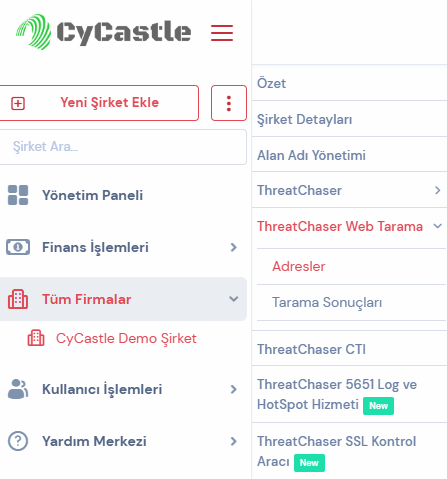 Web Taraması Başlatma Ekranı