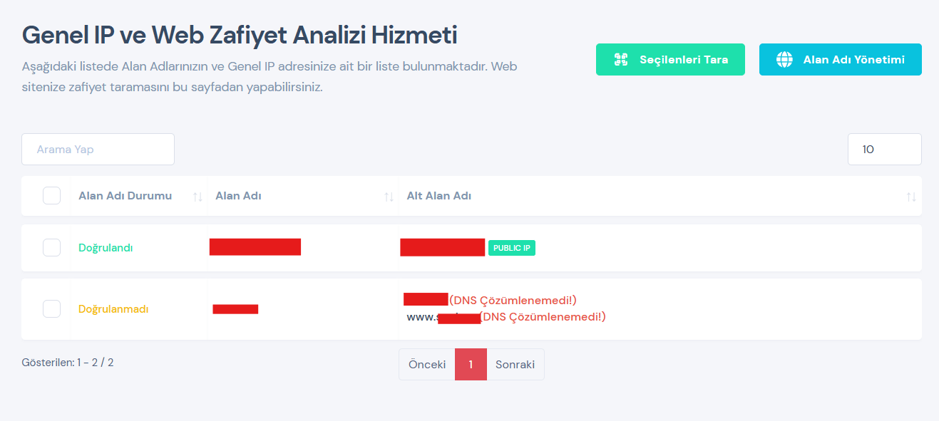 Web Taraması Başlatma Ekranı